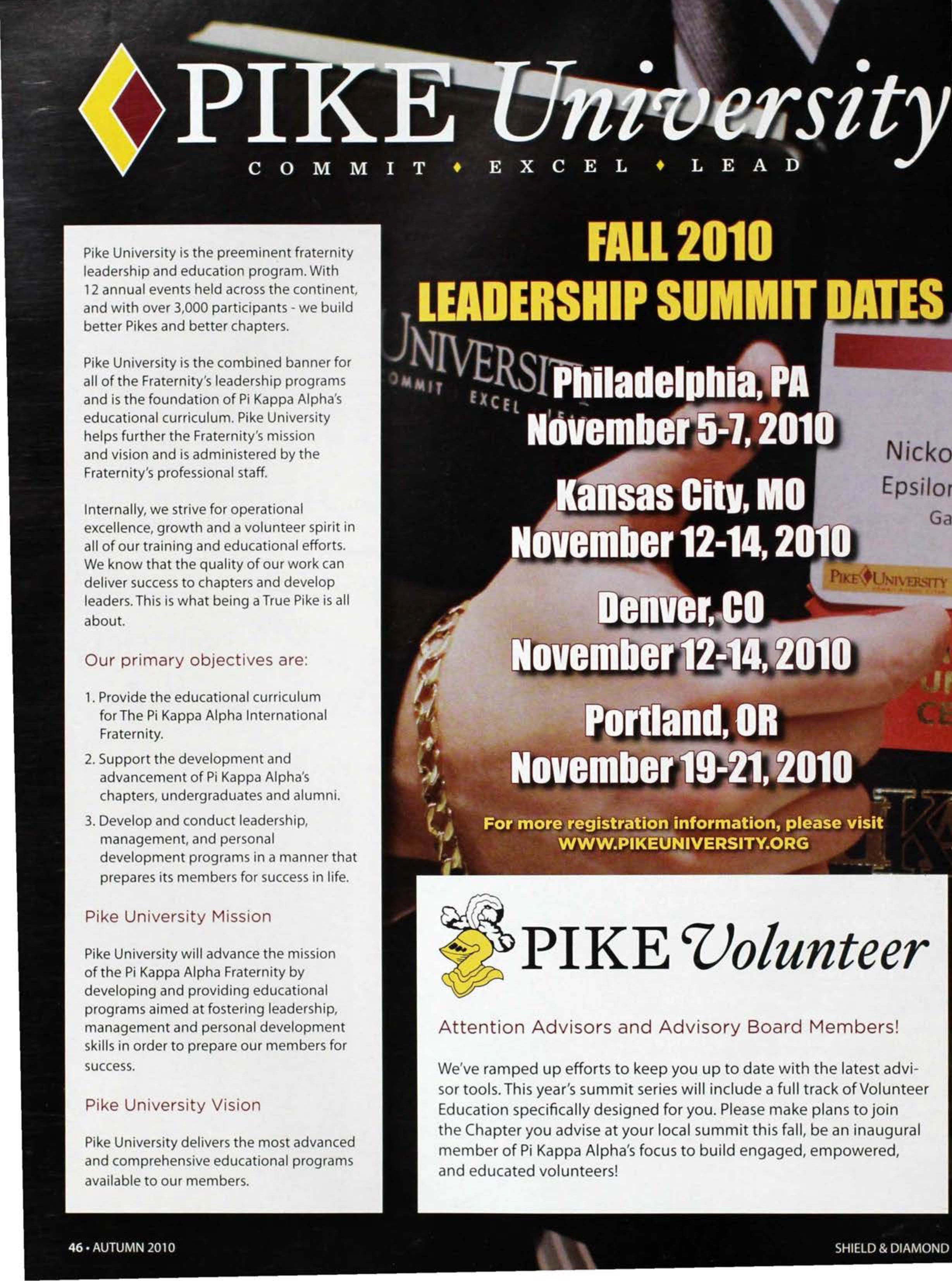 Pike University: Fall 2010 Leadership Summit Dates